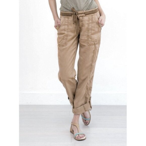 Anthropologie‎ Marrakech Charlotte Tencel Linen Pants Gray Tab Roll Sz 28 NWOT - Picture 1 of 9